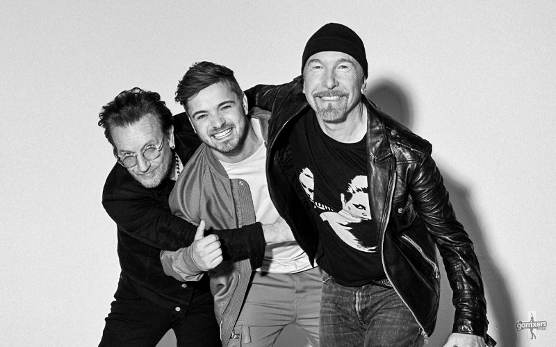 Martin Garrix with U2's Bono and The Edge